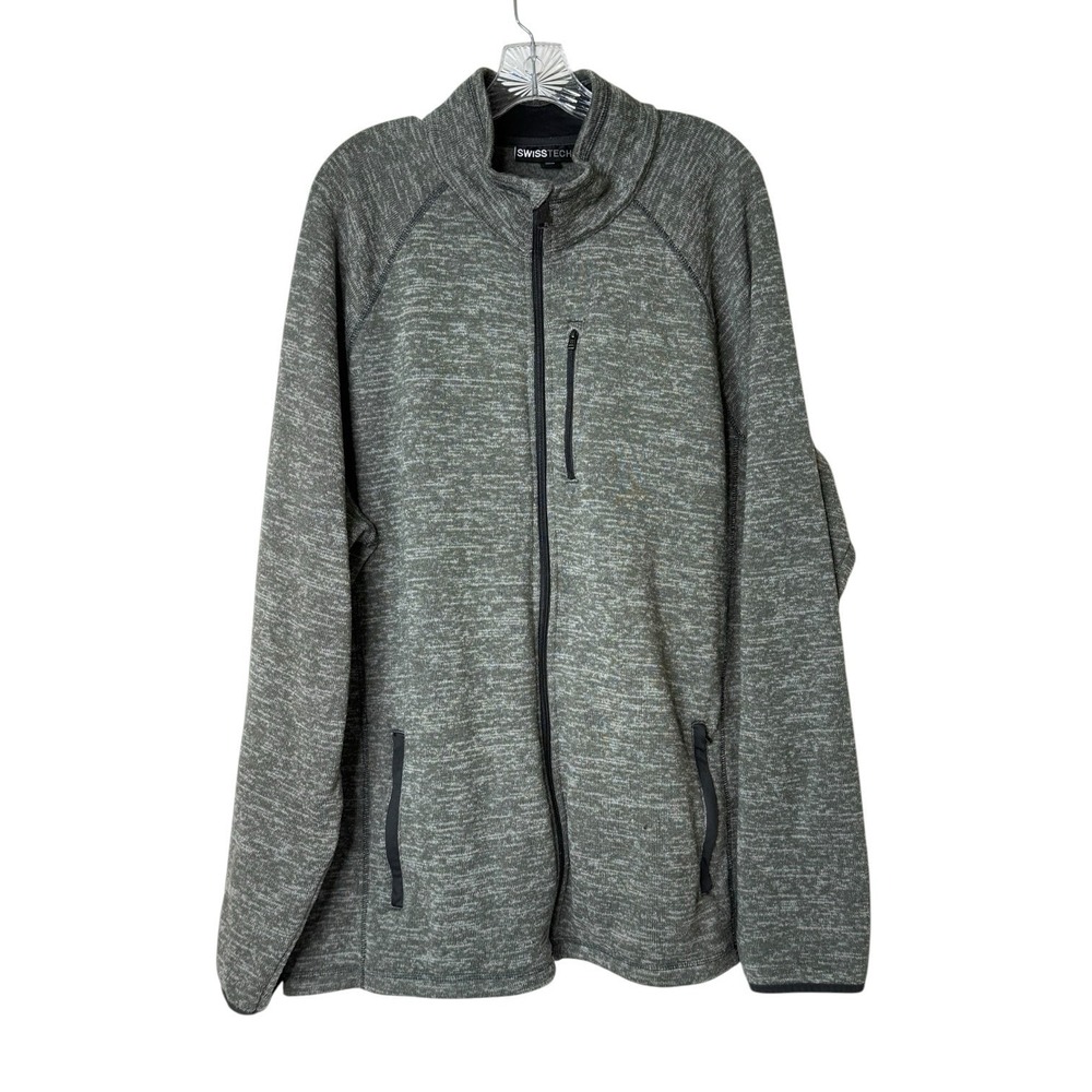 Swiss Tech Full Zip Mock Collar 3 Pocket Fleece Jacket Sweater Gray Mens Size 2X